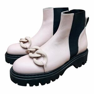 N21 women size 8 | 39 Pink and Black Ankle Booties with Chain Detail